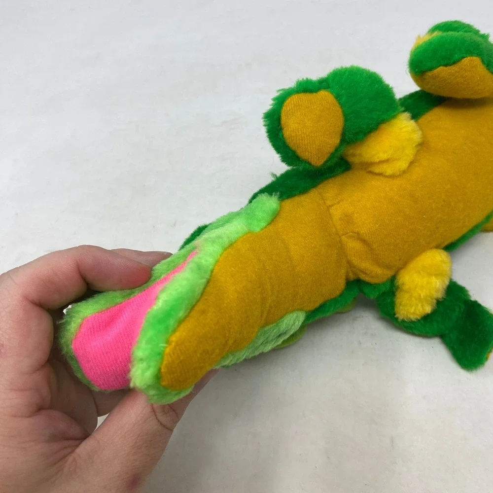 Vintage 1996 Nanco Alligator with Frog Plush Stuffed Animal Green Yellow 14 inch